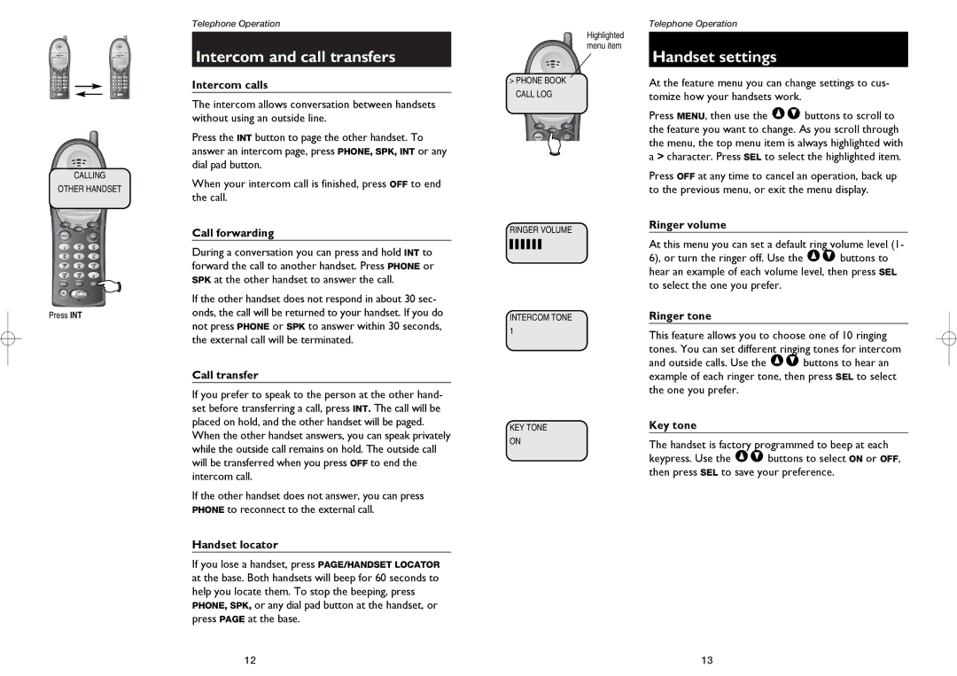 AT&T 2231, 1231 user manual Intercom and call transfers, Handset settings 