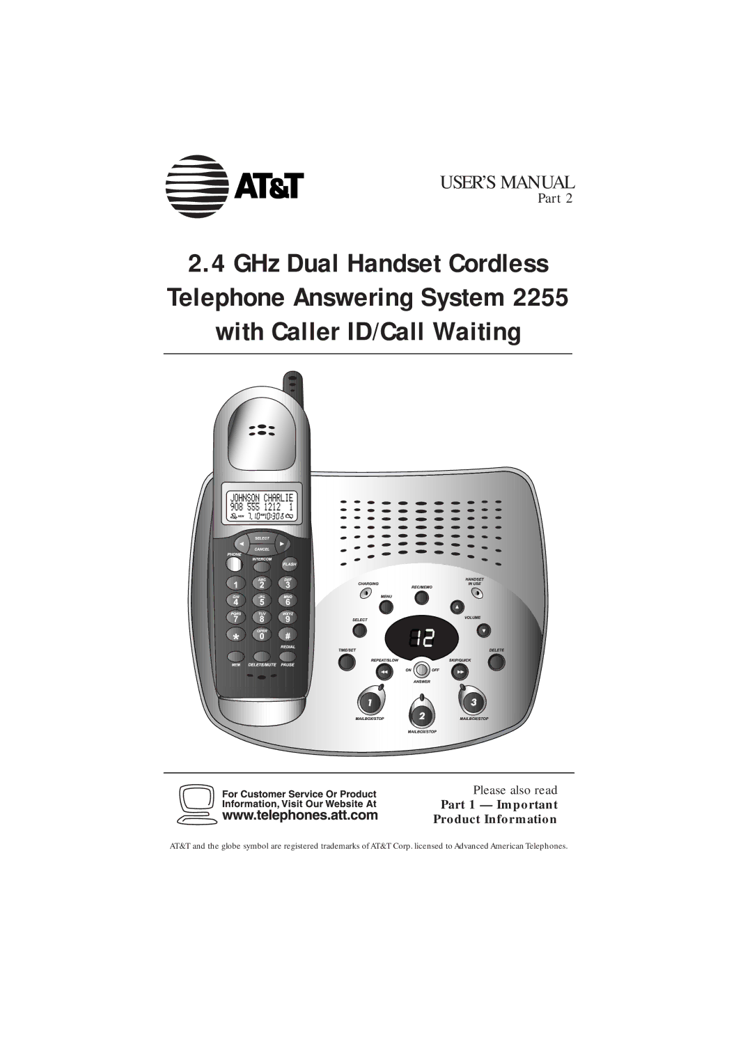 AT&T 2255 user manual With Caller ID/Call Waiting, Part 1 Important Product Information 