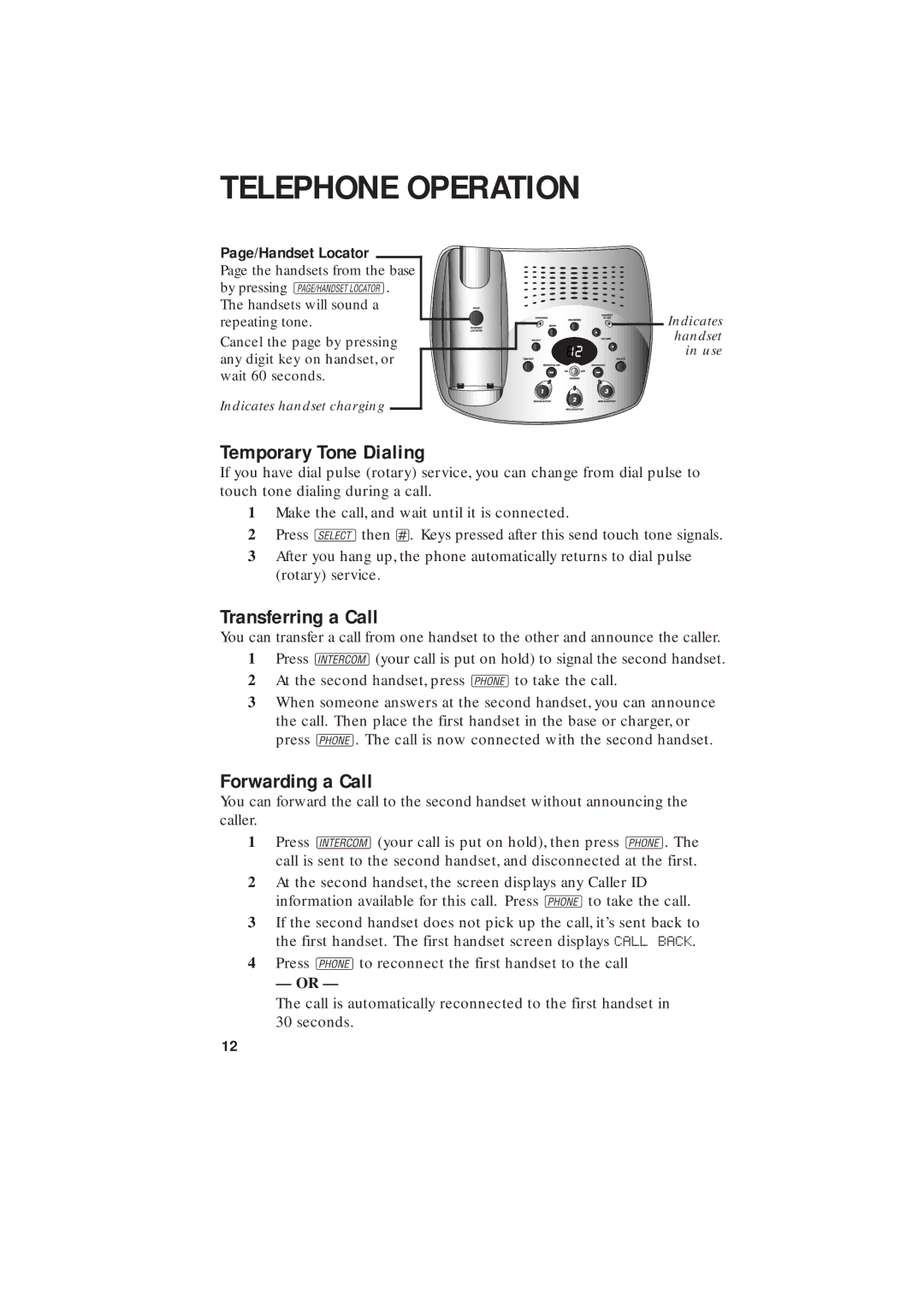 AT&T 2255 user manual Temporary Tone Dialing, Transferring a Call, Forwarding a Call, Page/Handset Locator 