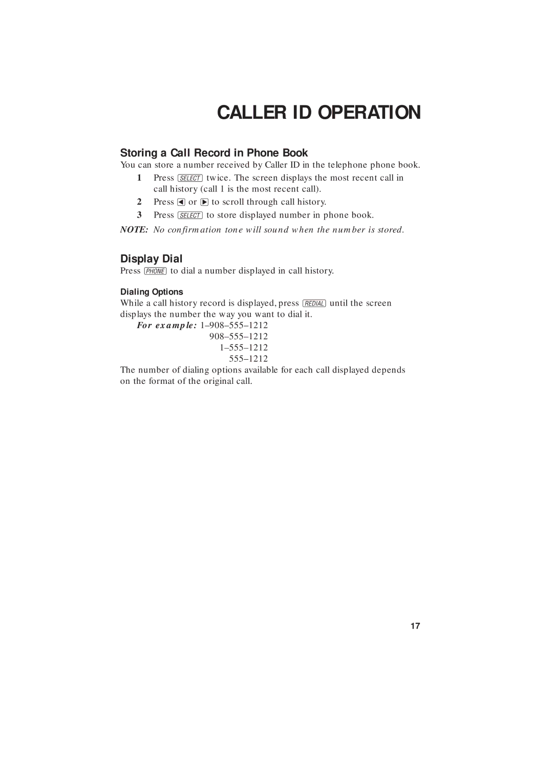 AT&T 2255 user manual Storing a Call Record in Phone Book, Display Dial, Dialing Options 