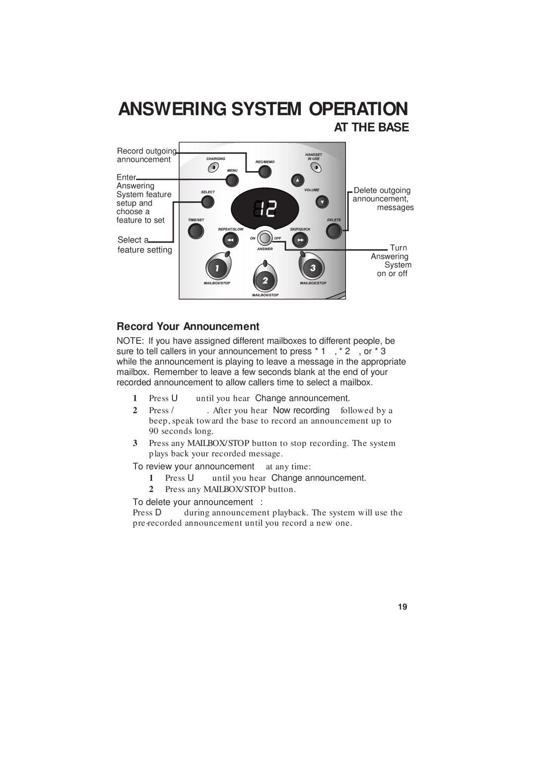 AT&T 2255 user manual Record Your Announcement, Press Uuntil you hear Change announcement 