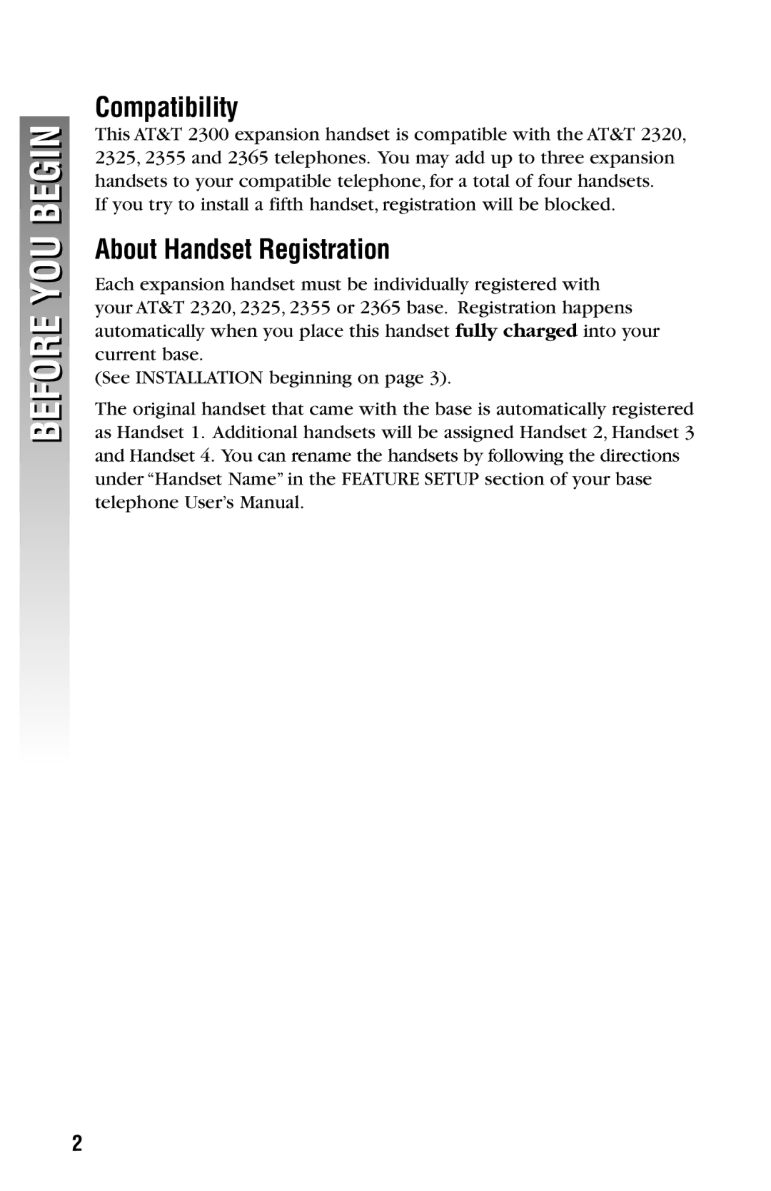 AT&T 2300 user manual Compatibility, About Handset Registration 