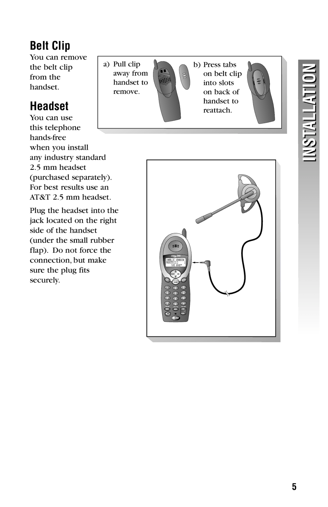 AT&T 2300 user manual Belt Clip, Headset 