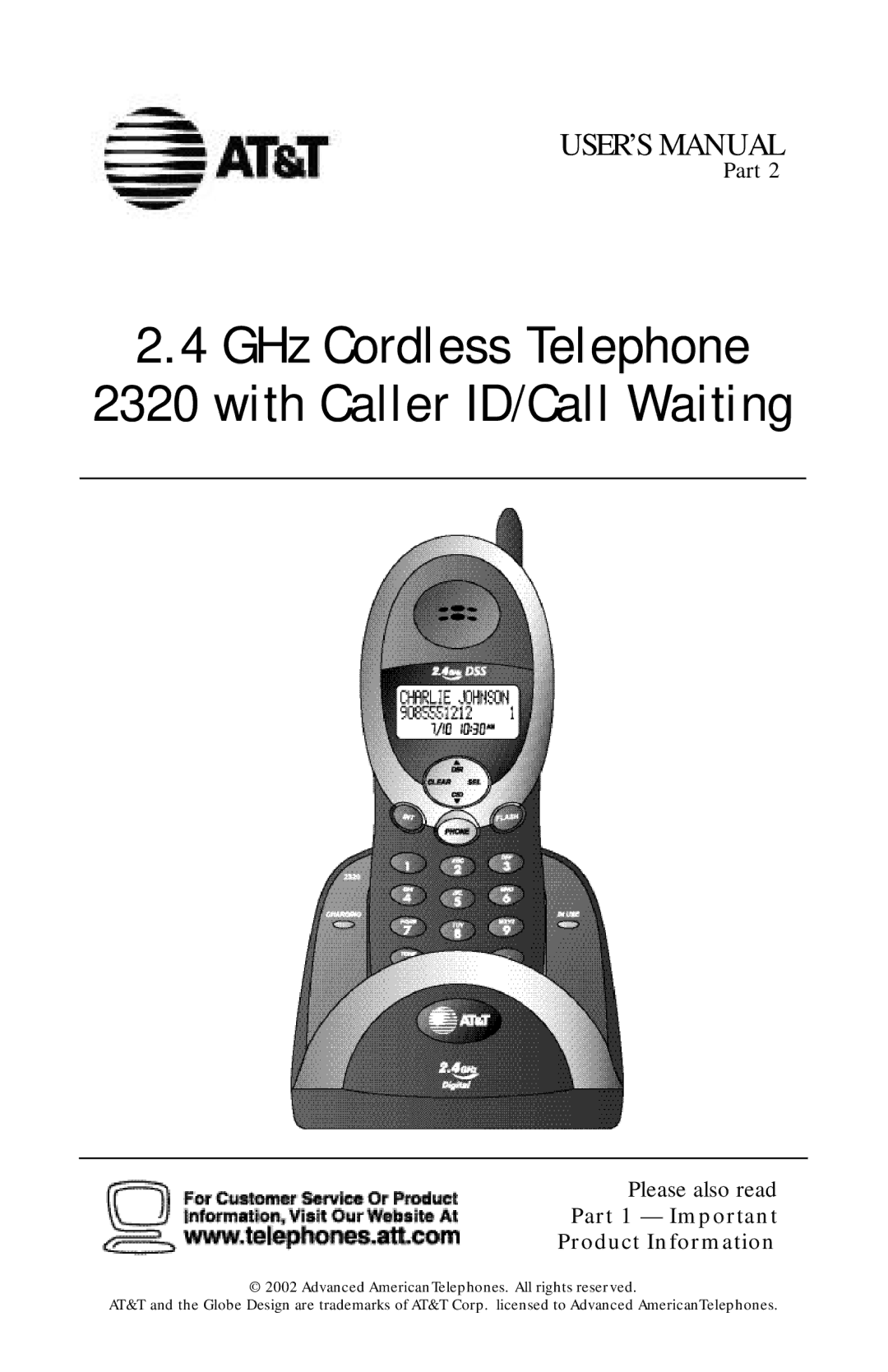 AT&T 2320 user manual GHz Cordless Telephone 