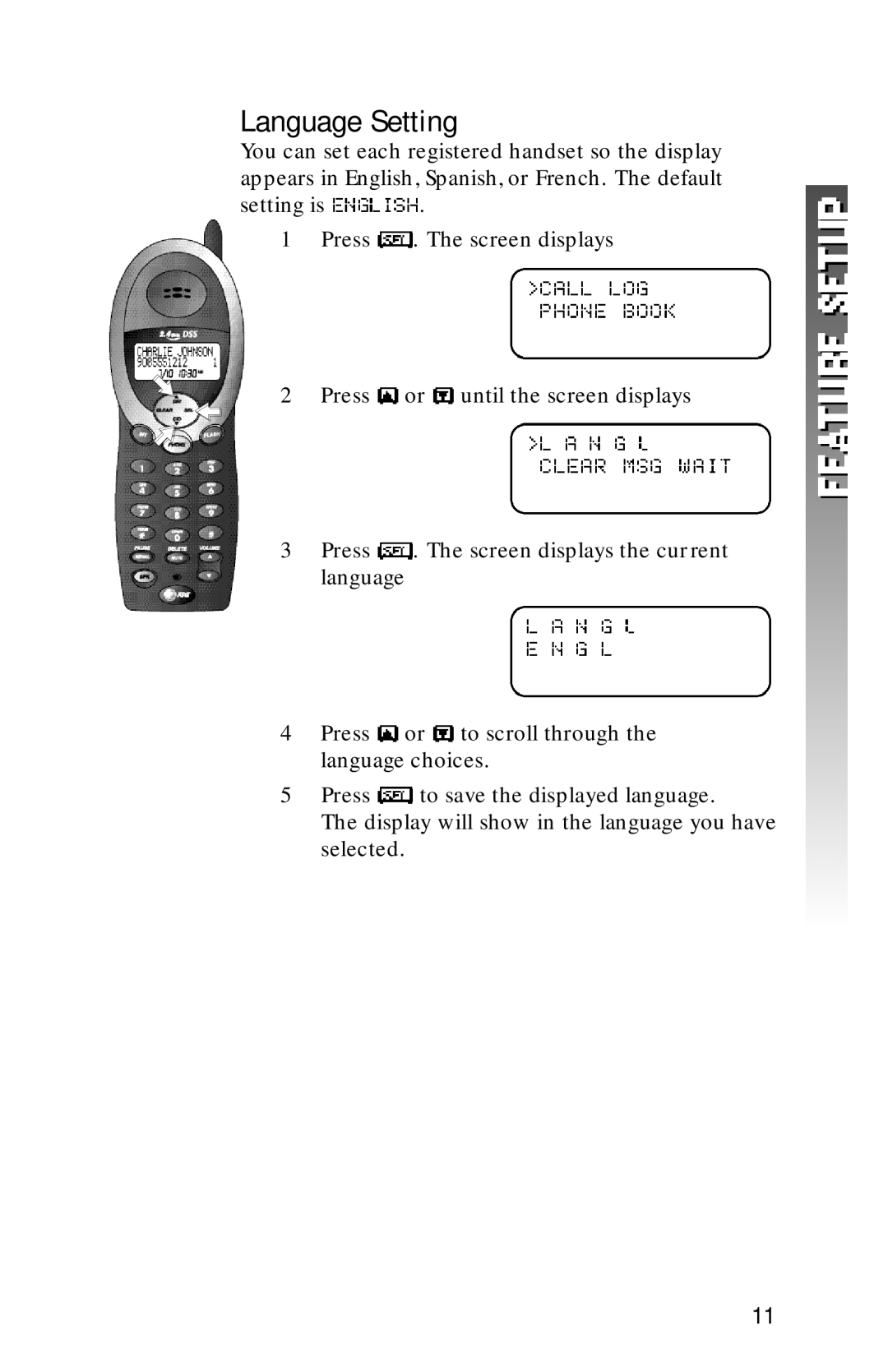 AT&T 2320 user manual Language Setting 