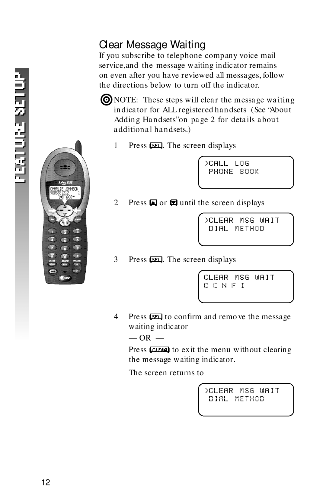 AT&T 2320 user manual Clear Message Waiting 