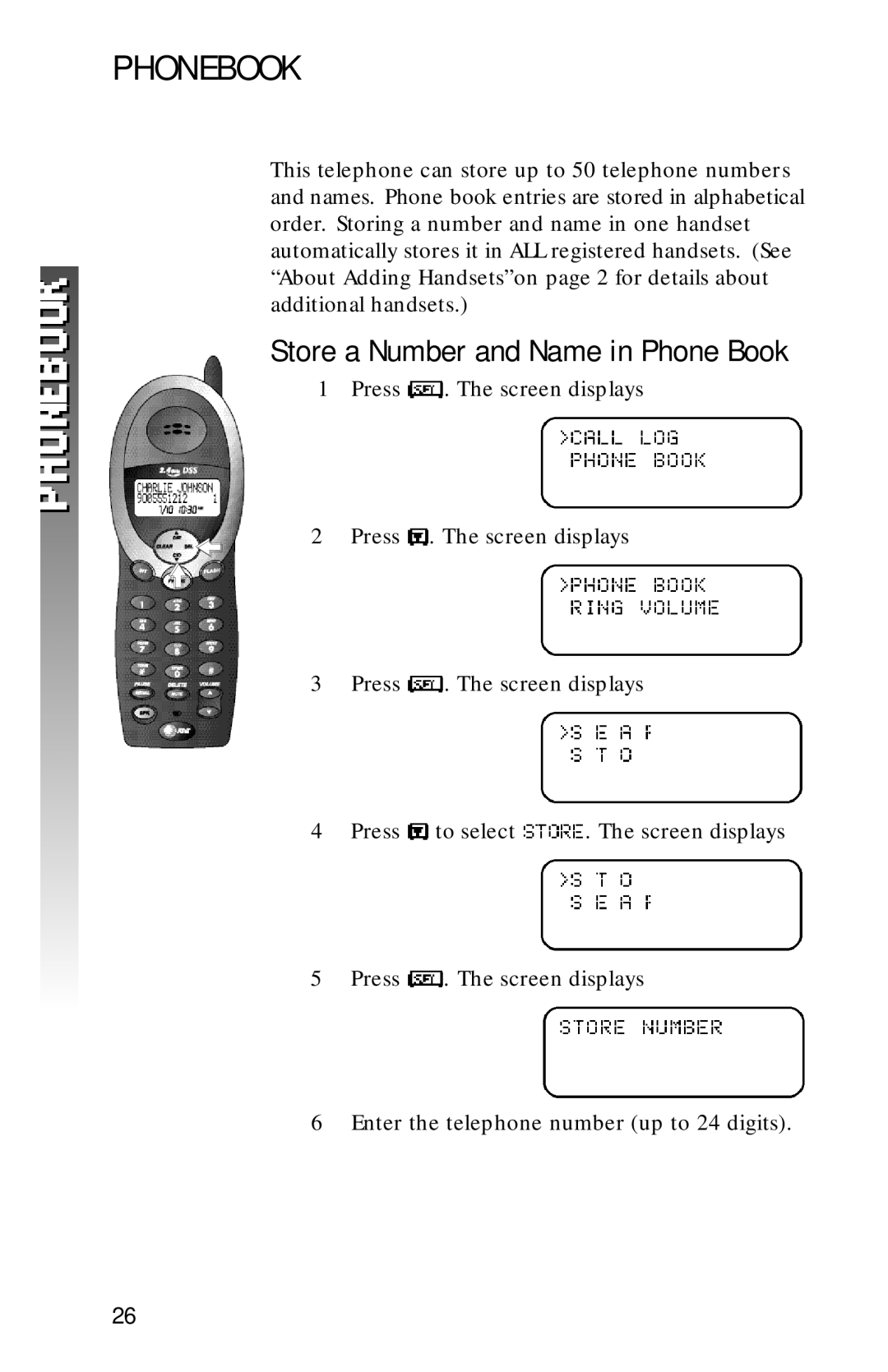 AT&T 2320 user manual Phonebook, Store a Number and Name in Phone Book 