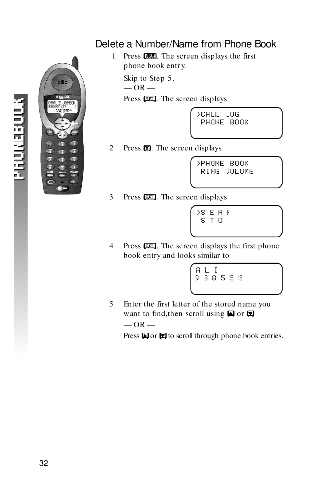 AT&T 2320 user manual Delete a Number/Name from Phone Book 