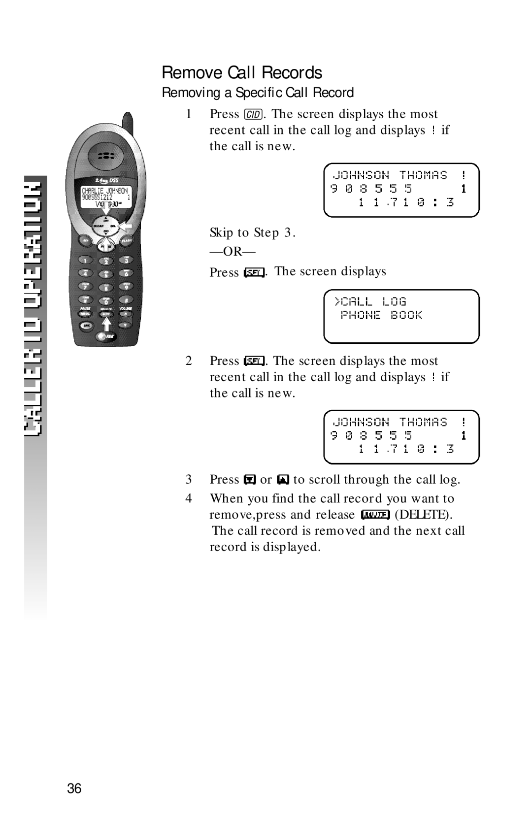 AT&T 2320 user manual Remove Call Records, Removing a Specific Call Record 