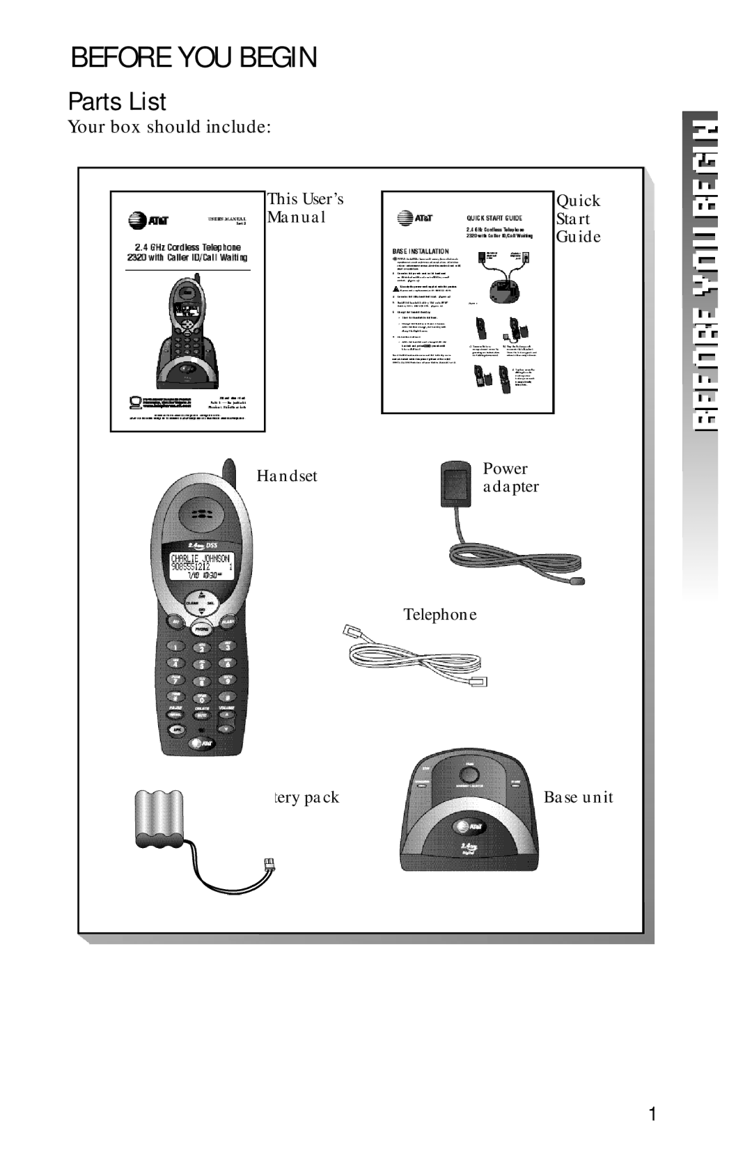 AT&T 2320 user manual Before YOU Begin, Parts List 