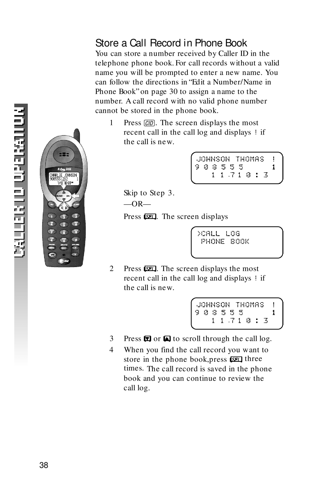 AT&T 2320 user manual Store a Call Record in Phone Book 