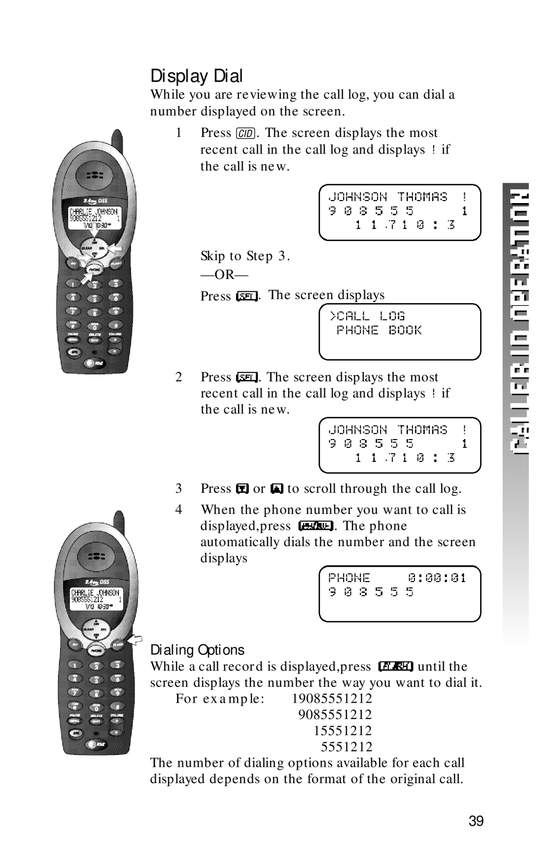 AT&T 2320 user manual Display Dial, Dialing Options 