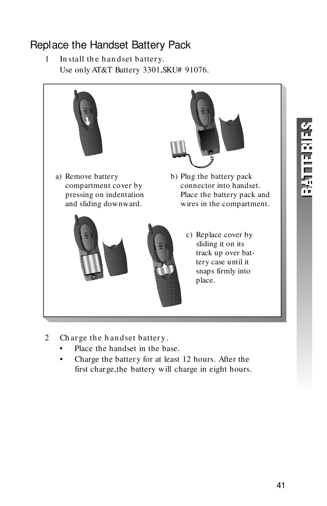 AT&T 2320 user manual Replace the Handset Battery Pack 