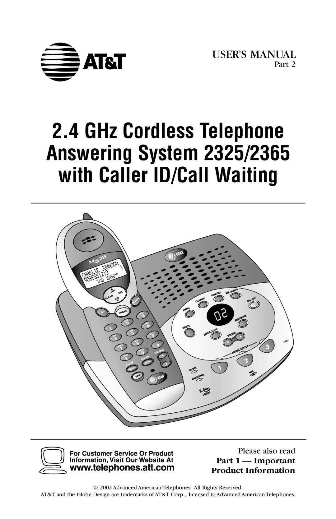 AT&T 2325/2365 user manual With Caller ID/Call Waiting, Part 1 Important Product Information 