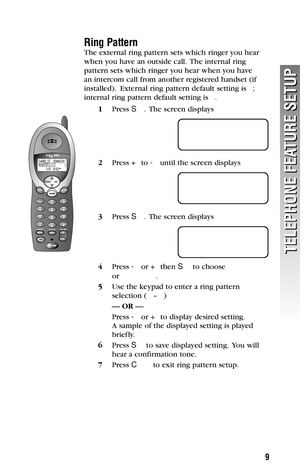 AT&T 2325/2365 user manual Ring Pattern, KEY Click, External Internal 