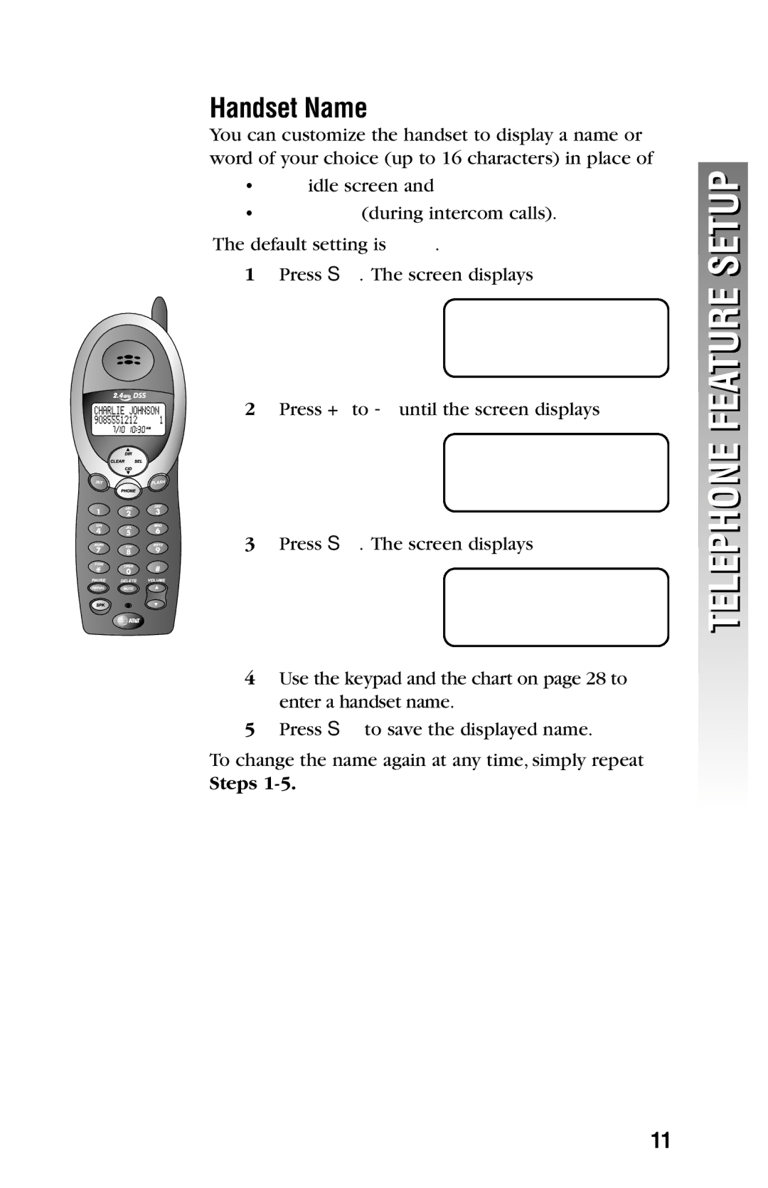 AT&T 2325/2365 user manual Handset Name, Language, Steps 