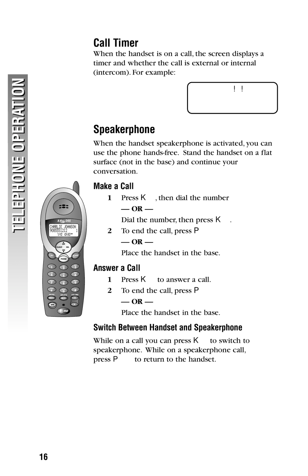 AT&T 2325/2365 user manual Call Timer, Speakerphone, External Call 