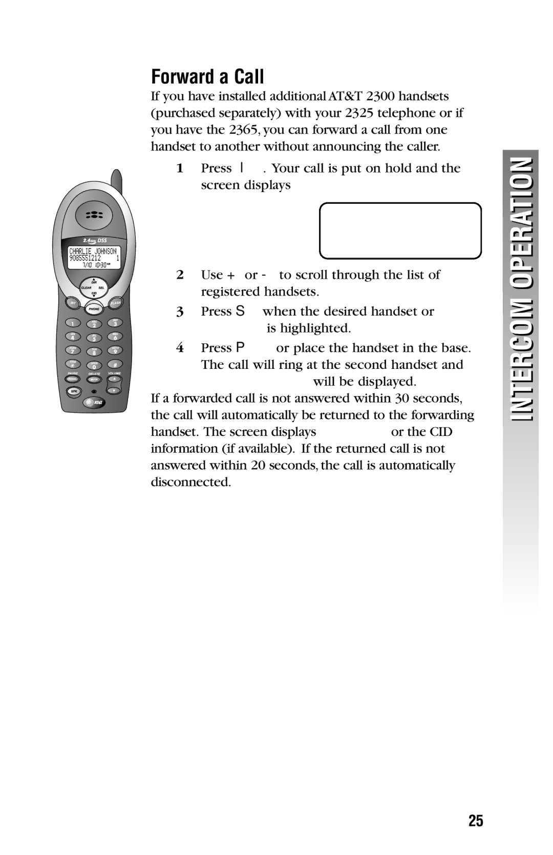 AT&T 2325/2365 user manual Forward a Call 