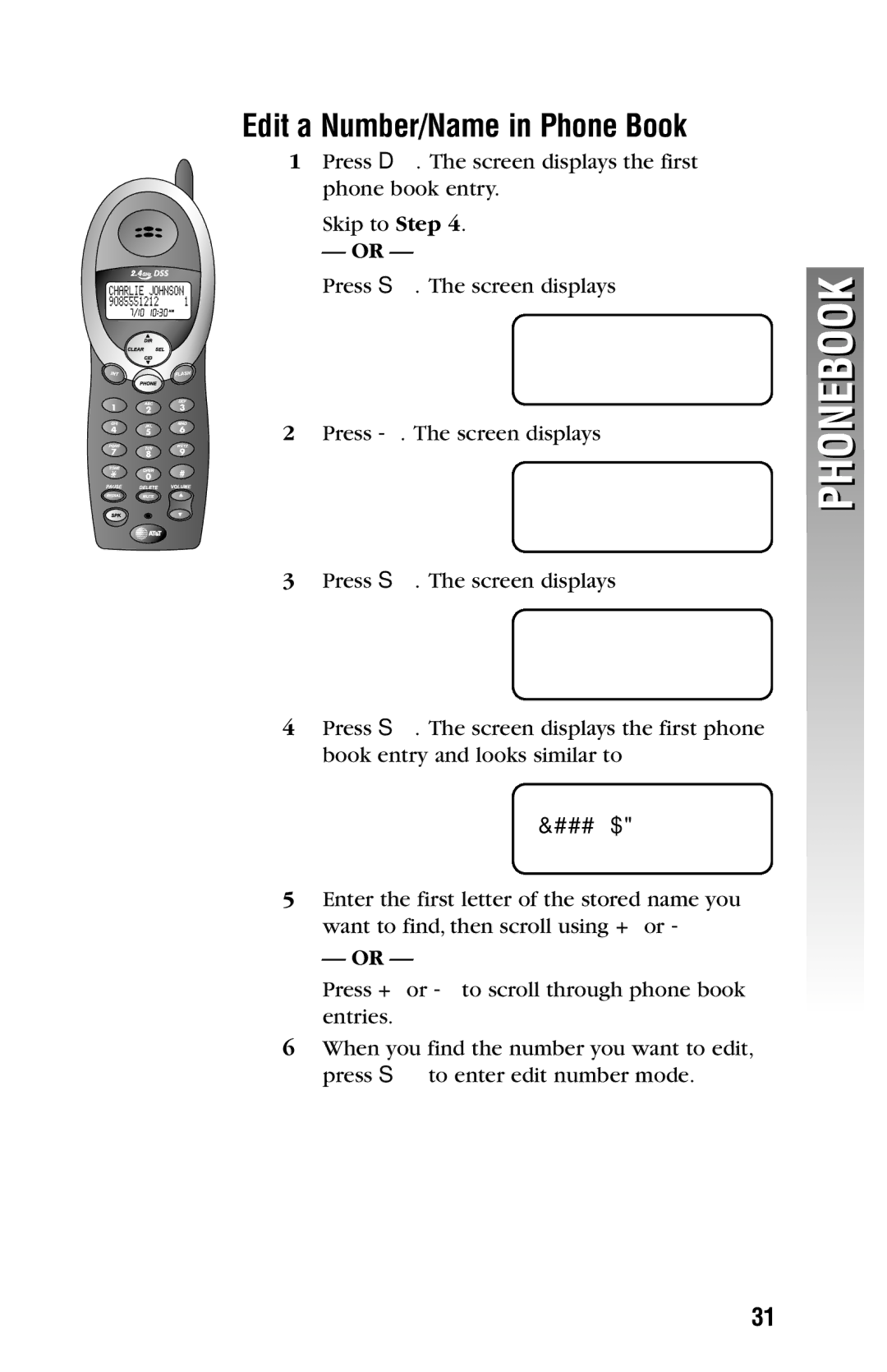 AT&T 2325/2365 user manual Edit a Number/Name in Phone Book, Call LOG 