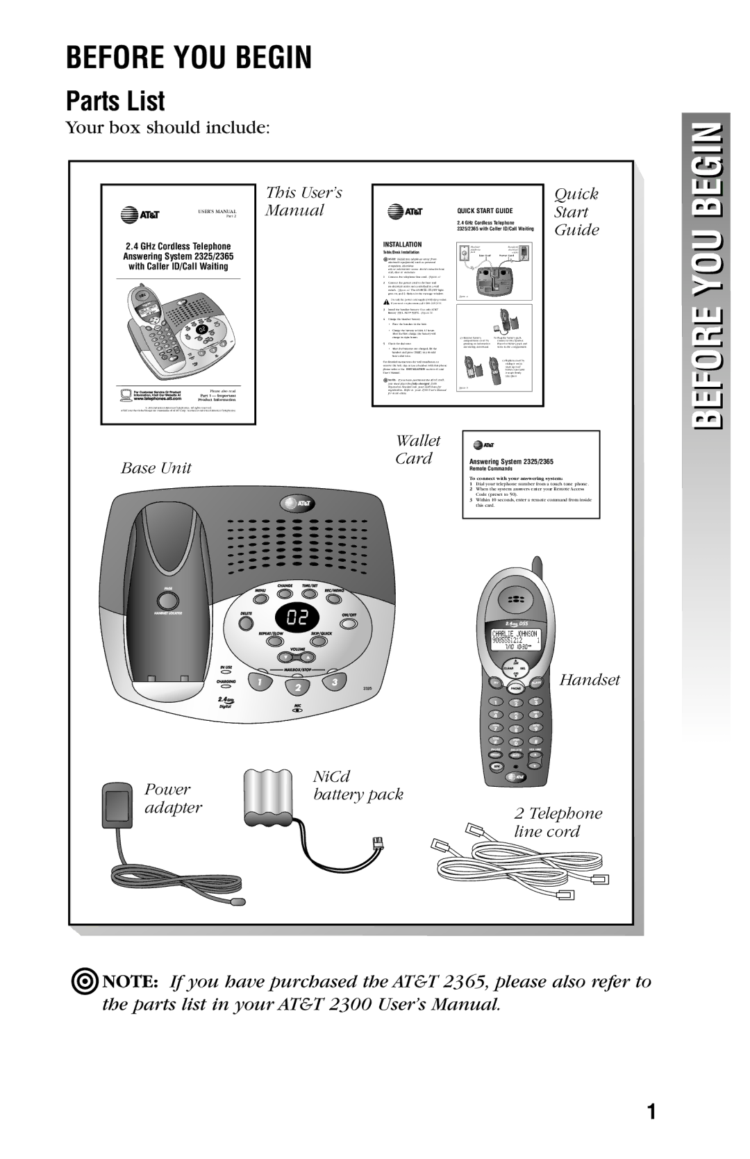 AT&T 2325/2365 user manual You, Parts List 