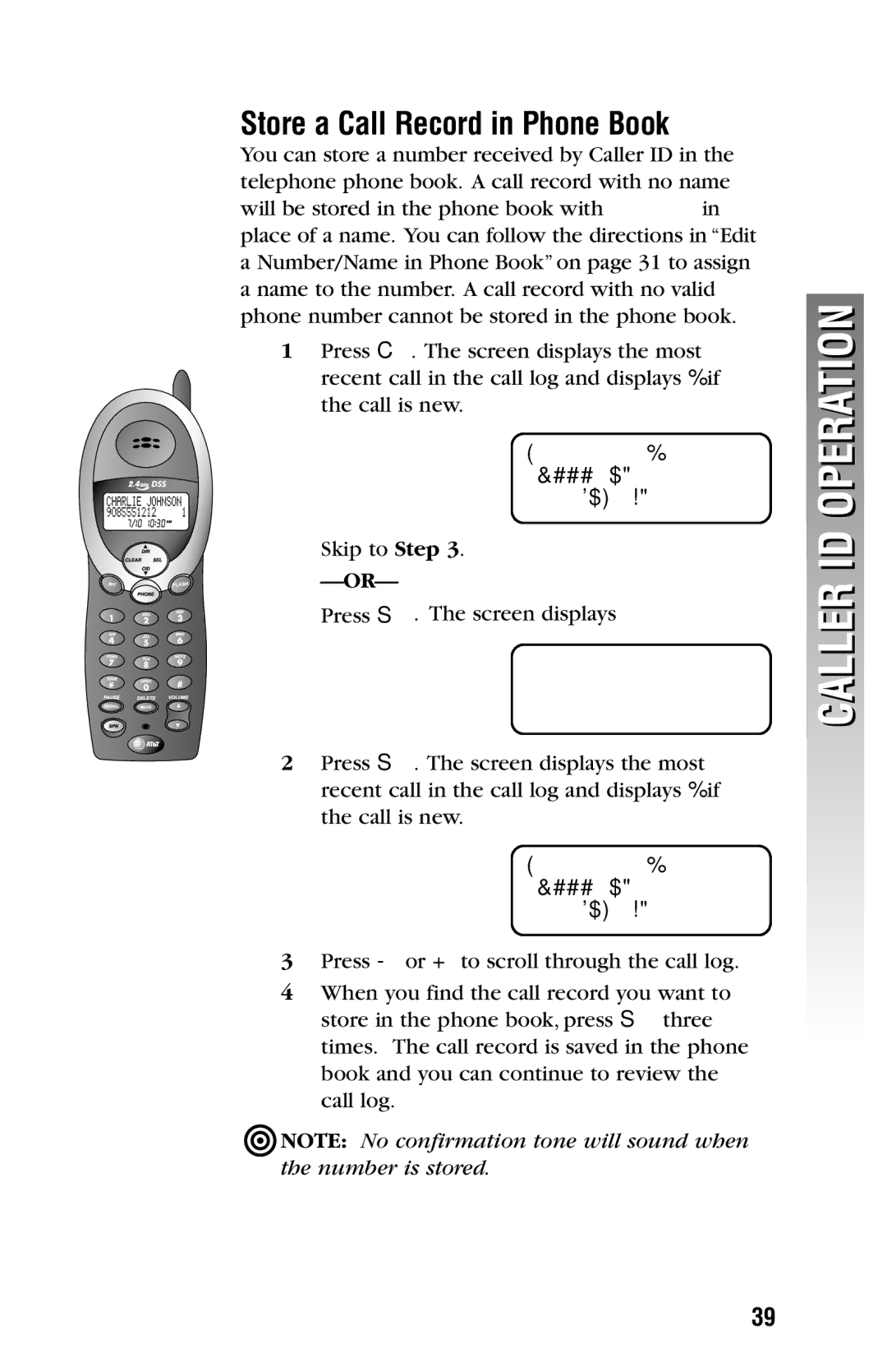 AT&T 2325/2365 user manual Store a Call Record in Phone Book 