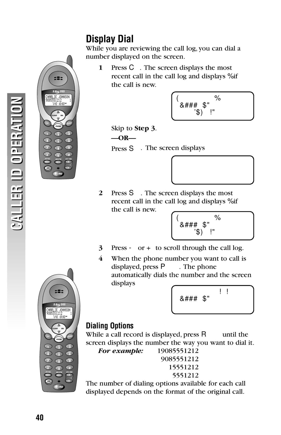 AT&T 2325/2365 user manual Display Dial, Dialing Options 