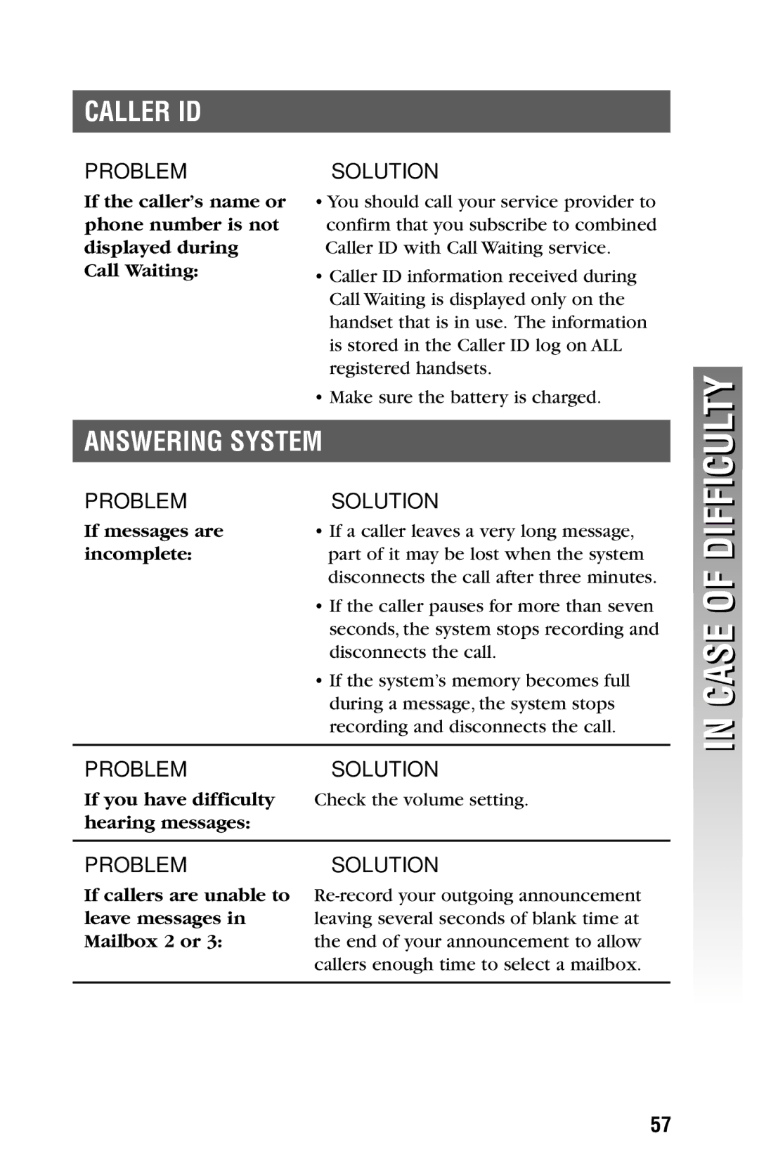 AT&T 2325/2365 Answering System, If messages are, Incomplete, If callers are unable to leave messages in Mailbox 2 or 