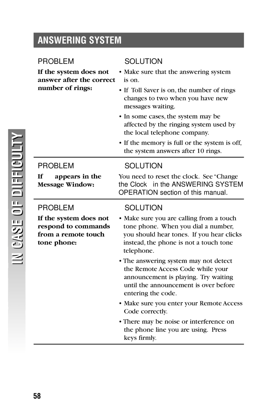 AT&T 2325/2365 user manual Case of Difficulty 