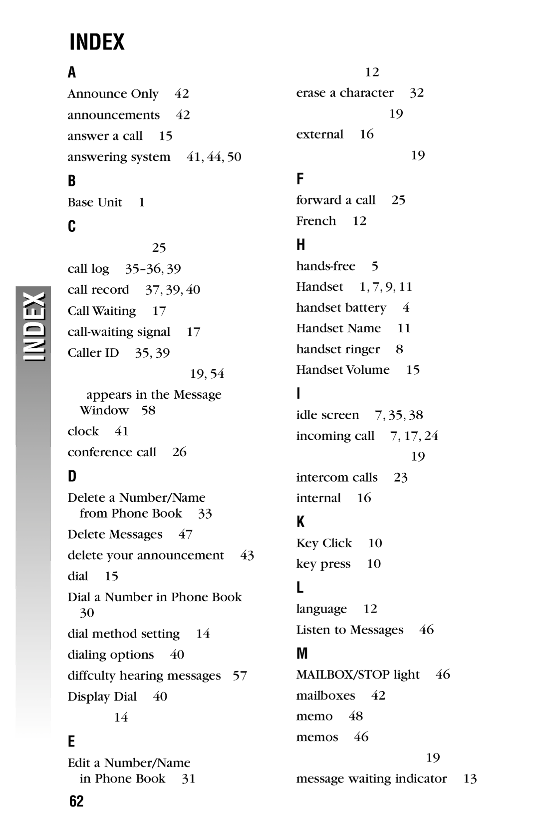 AT&T 2325/2365 user manual Index 