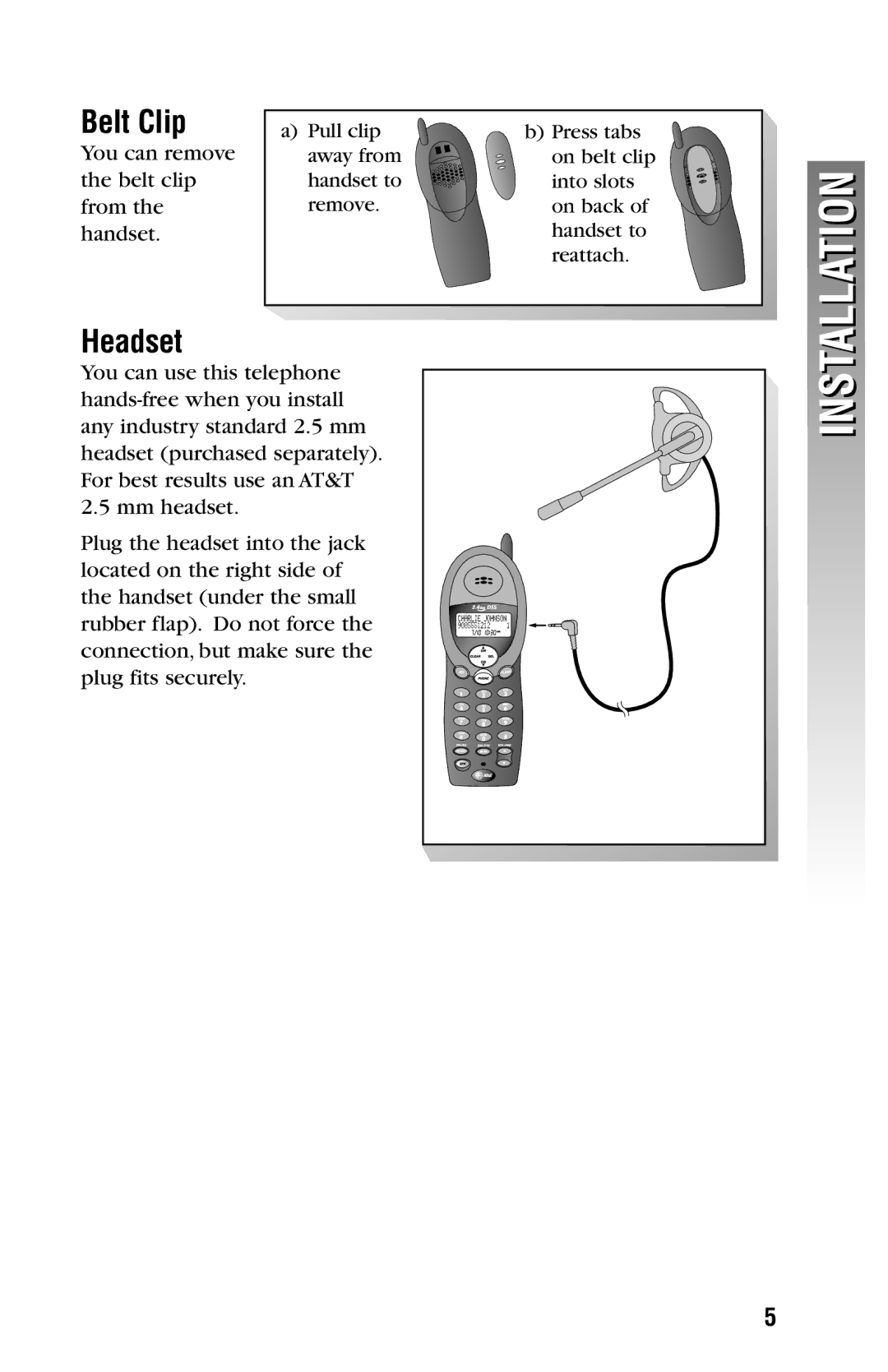 AT&T 2325/2365 user manual Belt Clip, Headset 