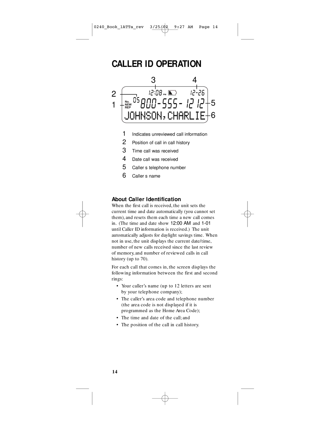 AT&T 240 user manual Caller ID Operation, About Caller Identification 