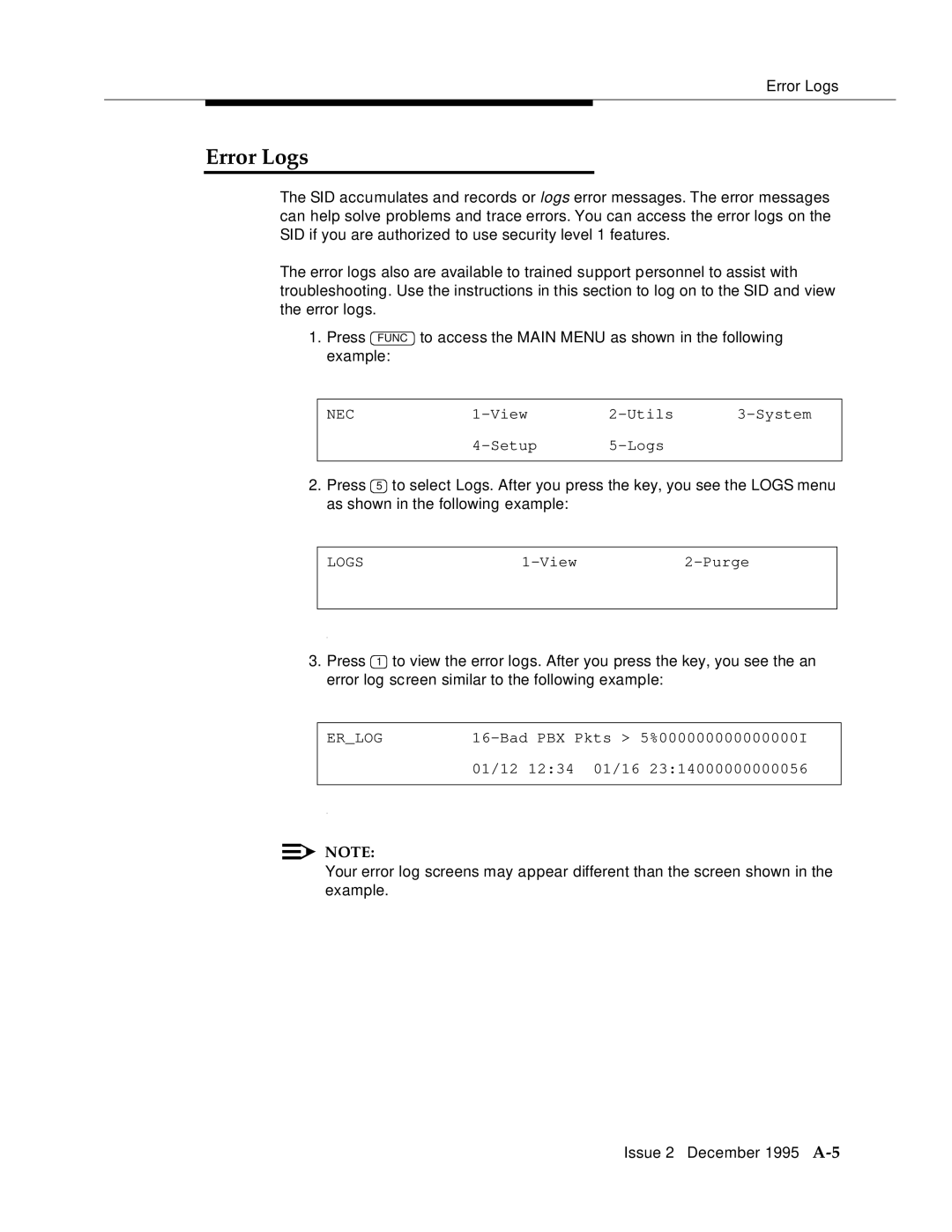 AT&T 2400 manual Error Logs 