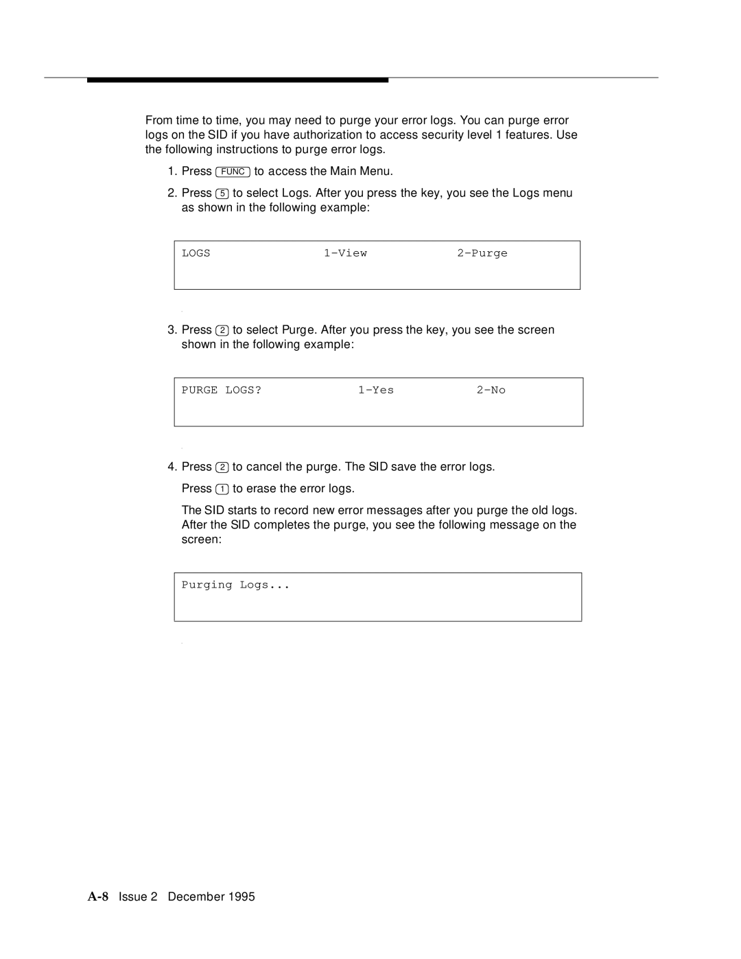 AT&T 2400 manual Purge LOGS? 