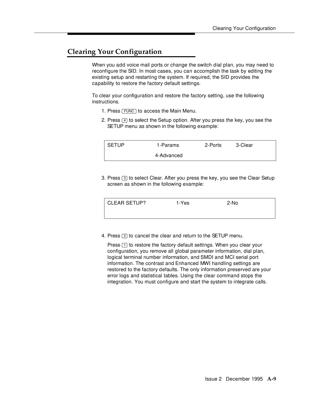 AT&T 2400 manual Clearing Your Configuration 