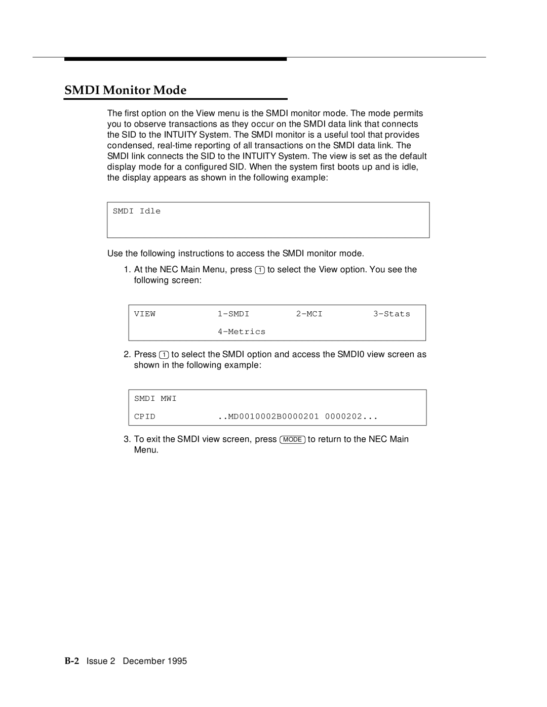 AT&T 2400 manual Smdi Monitor Mode 