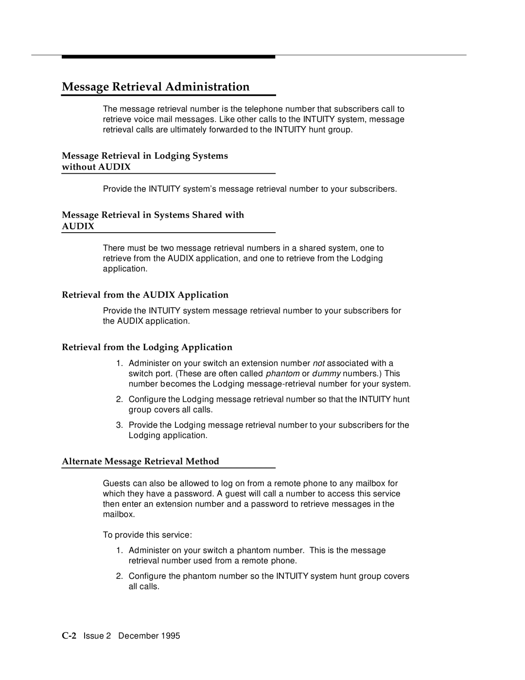 AT&T 2400 manual Message Retrieval Administration 