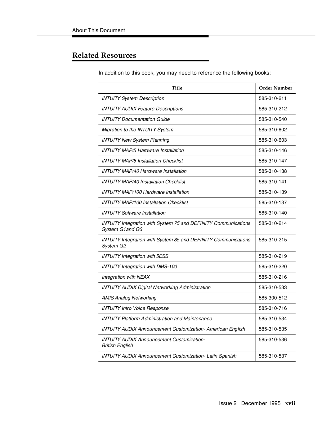 AT&T 2400 manual Related Resources, Title Order Number 