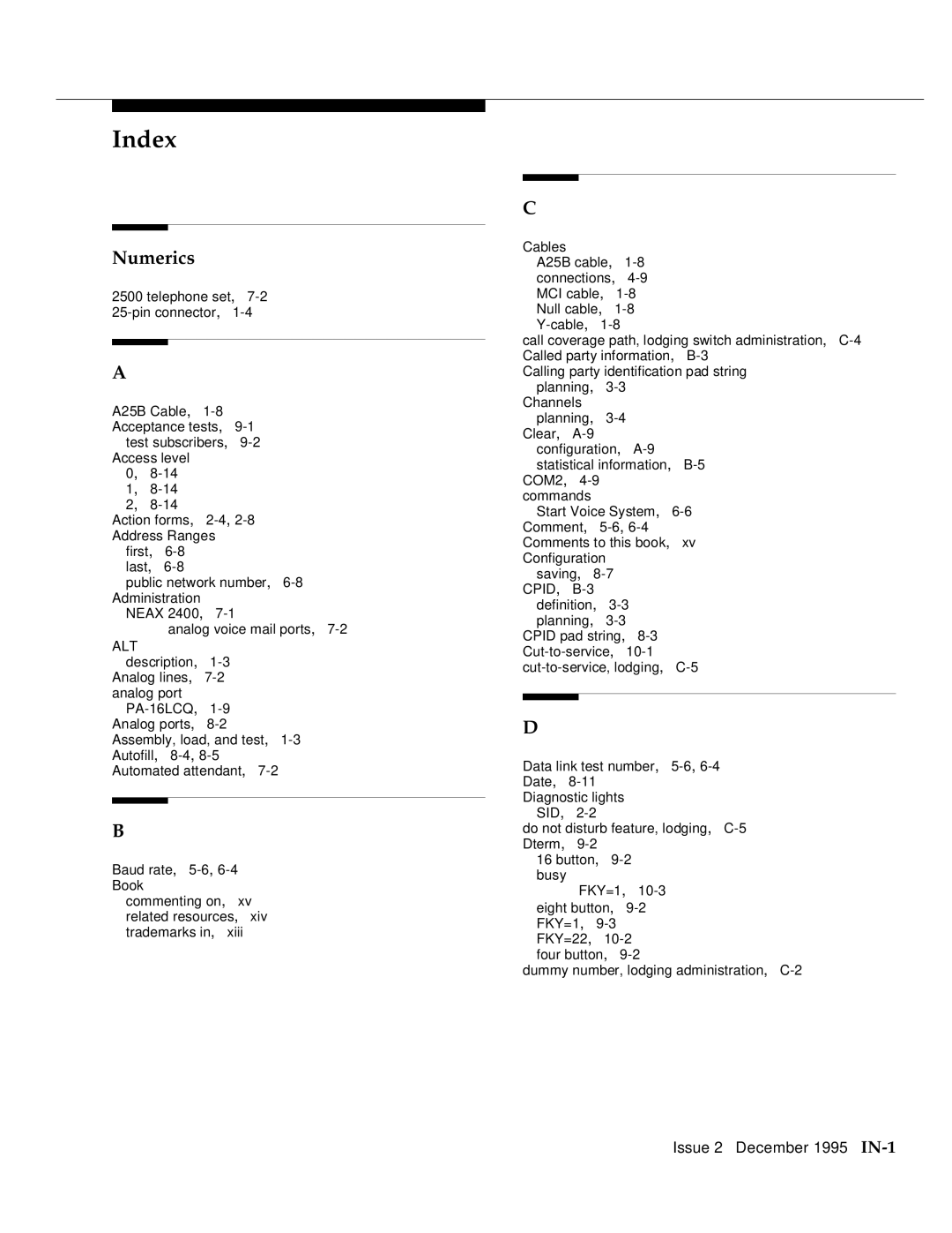 AT&T 2400 manual Index 