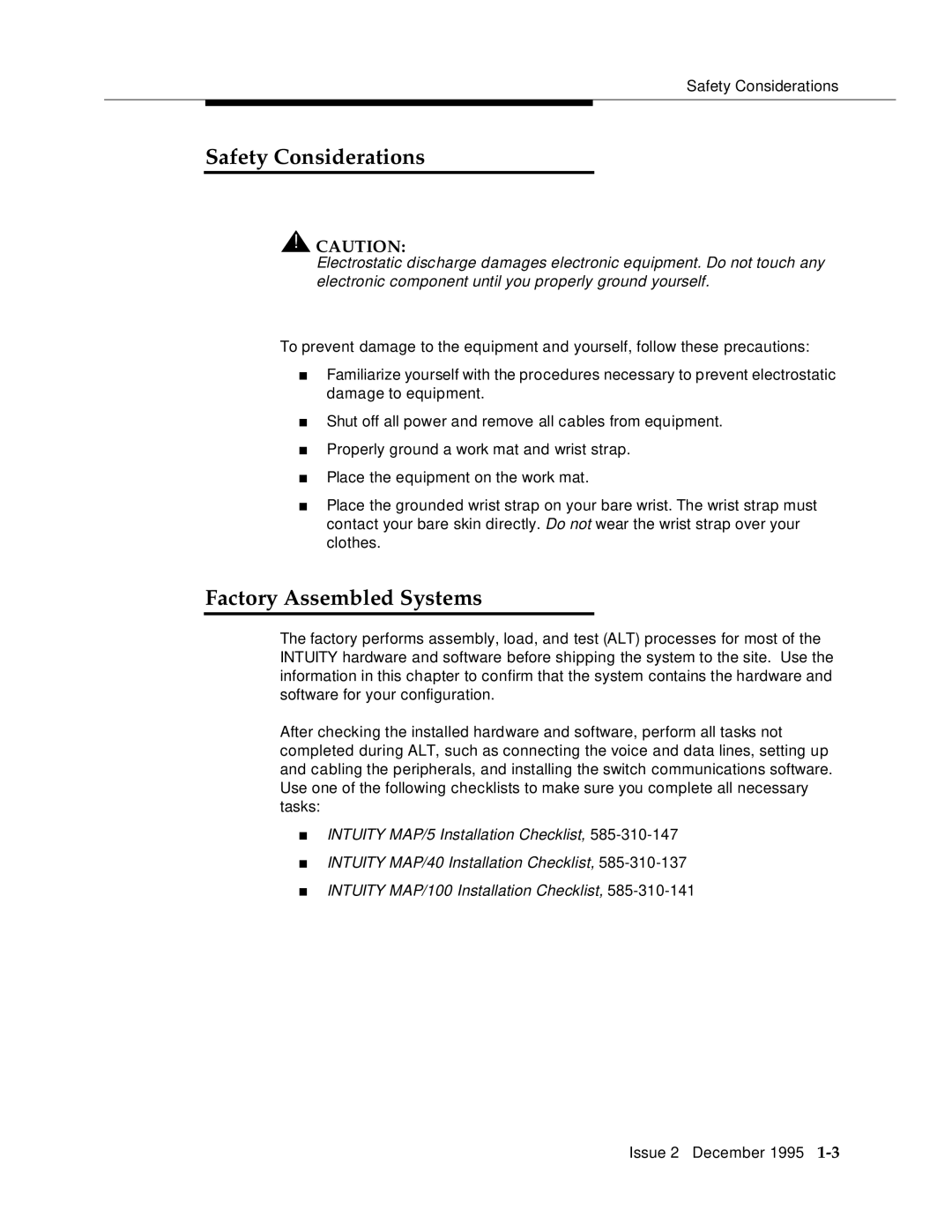 AT&T 2400 manual Safety Considerations, Factory Assembled Systems 