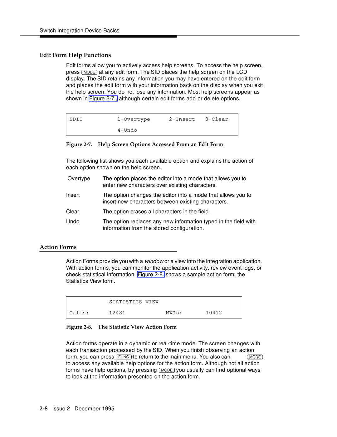 AT&T 2400 manual Edit Form Help Functions, Action Forms 