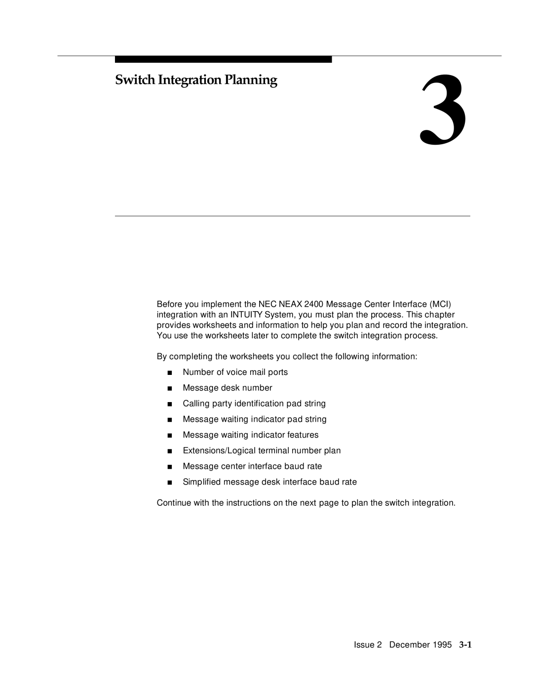 AT&T 2400 manual Switch Integration Planning 