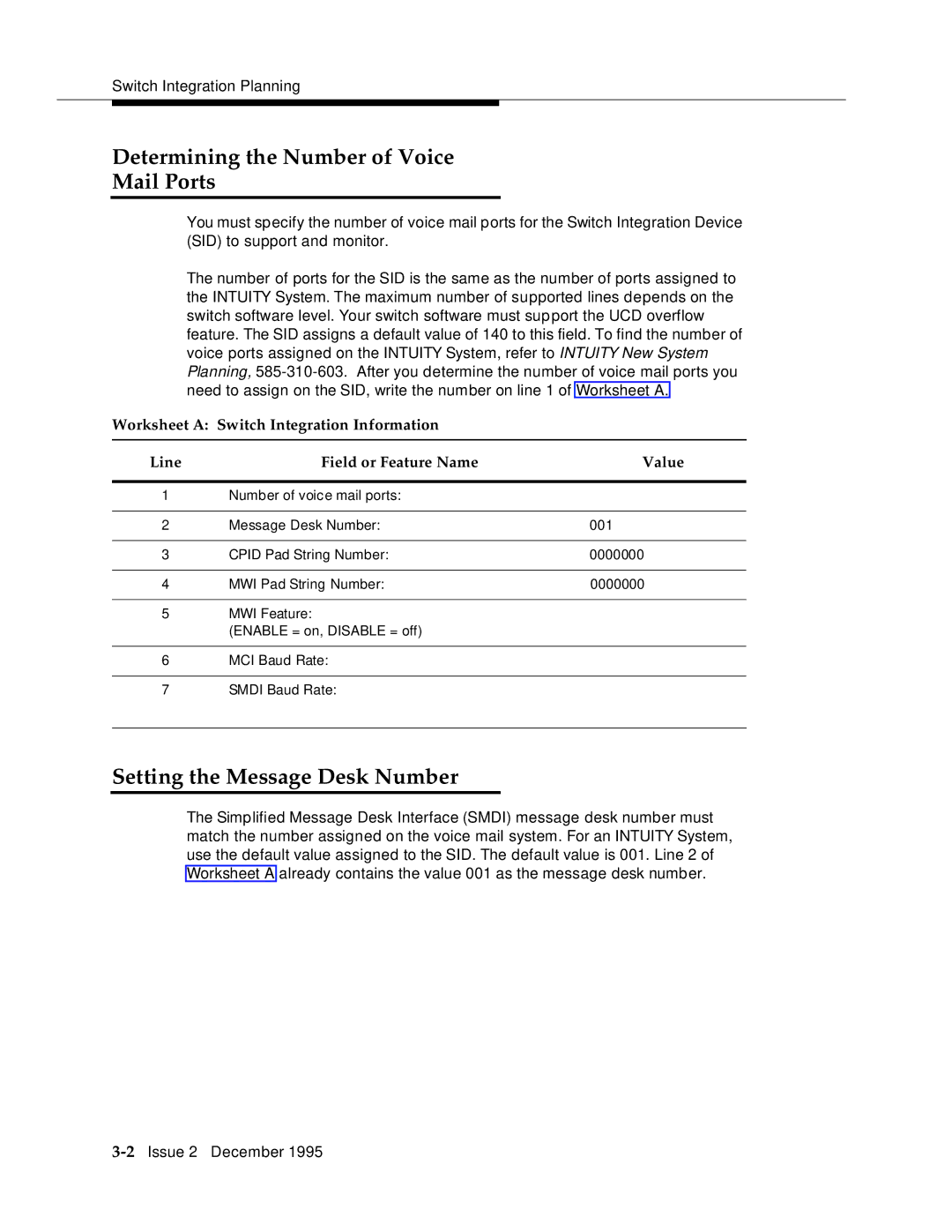 AT&T 2400 manual Determining the Number of Voice Mail Ports, Setting the Message Desk Number 