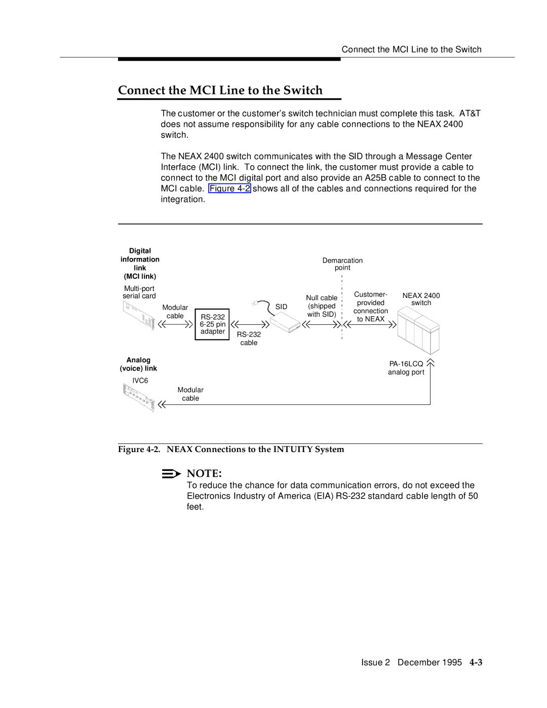 AT&T 2400 manual Connect the MCI Line to the Switch, Neax Connections to the Intuity System 