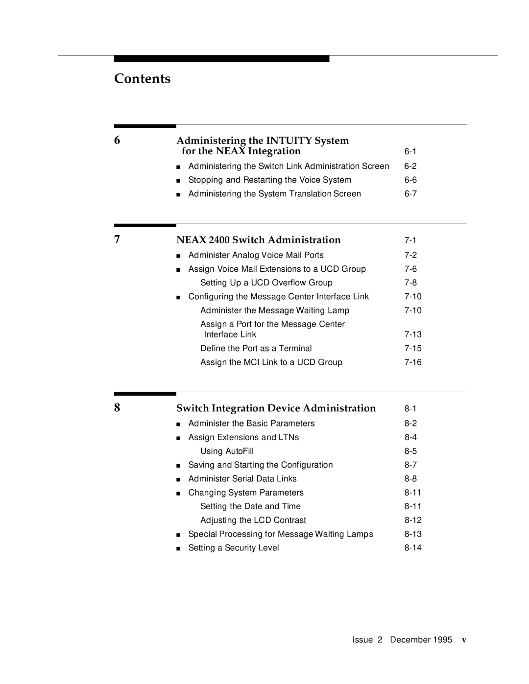 AT&T 2400 manual Administering the Intuity System For the Neax Integration 