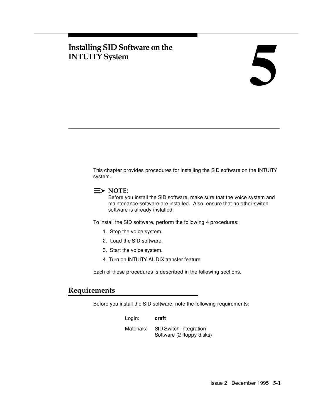 AT&T 2400 manual Installing SID Software on Intuity System, Requirements 