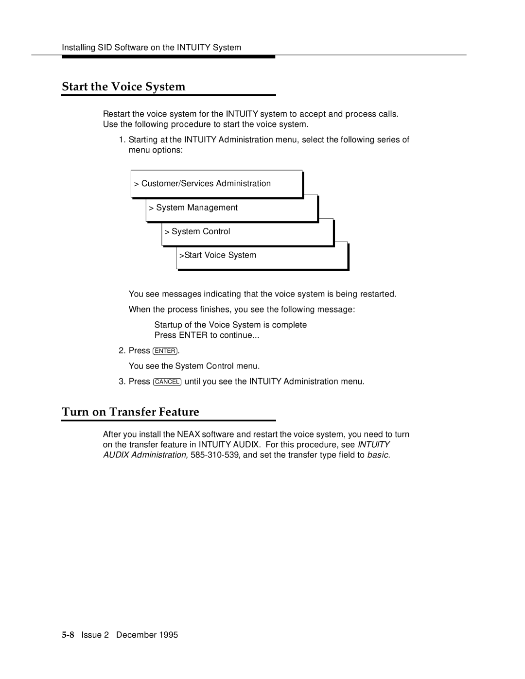 AT&T 2400 manual Start the Voice System, Turn on Transfer Feature 