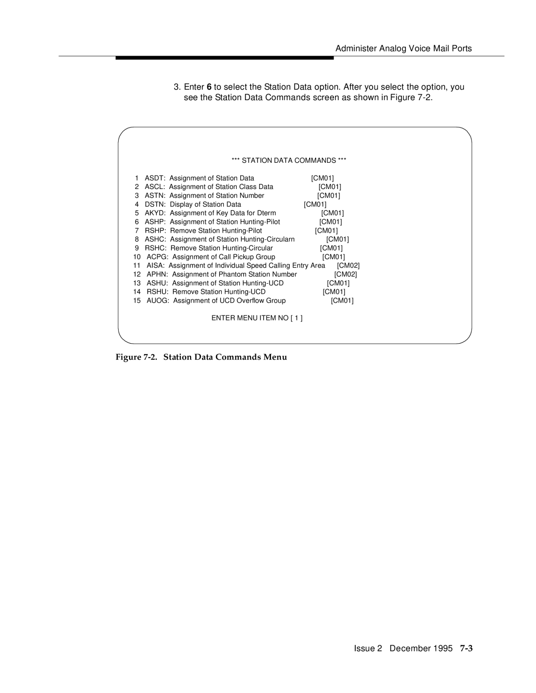 AT&T 2400 manual Station Data Commands Menu 