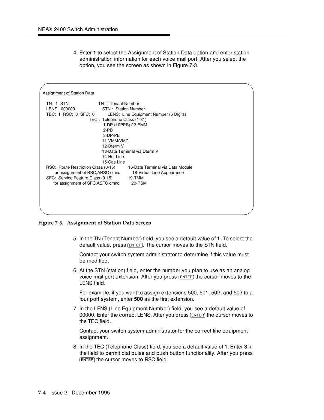 AT&T 2400 manual Assignment of Station Data Screen 