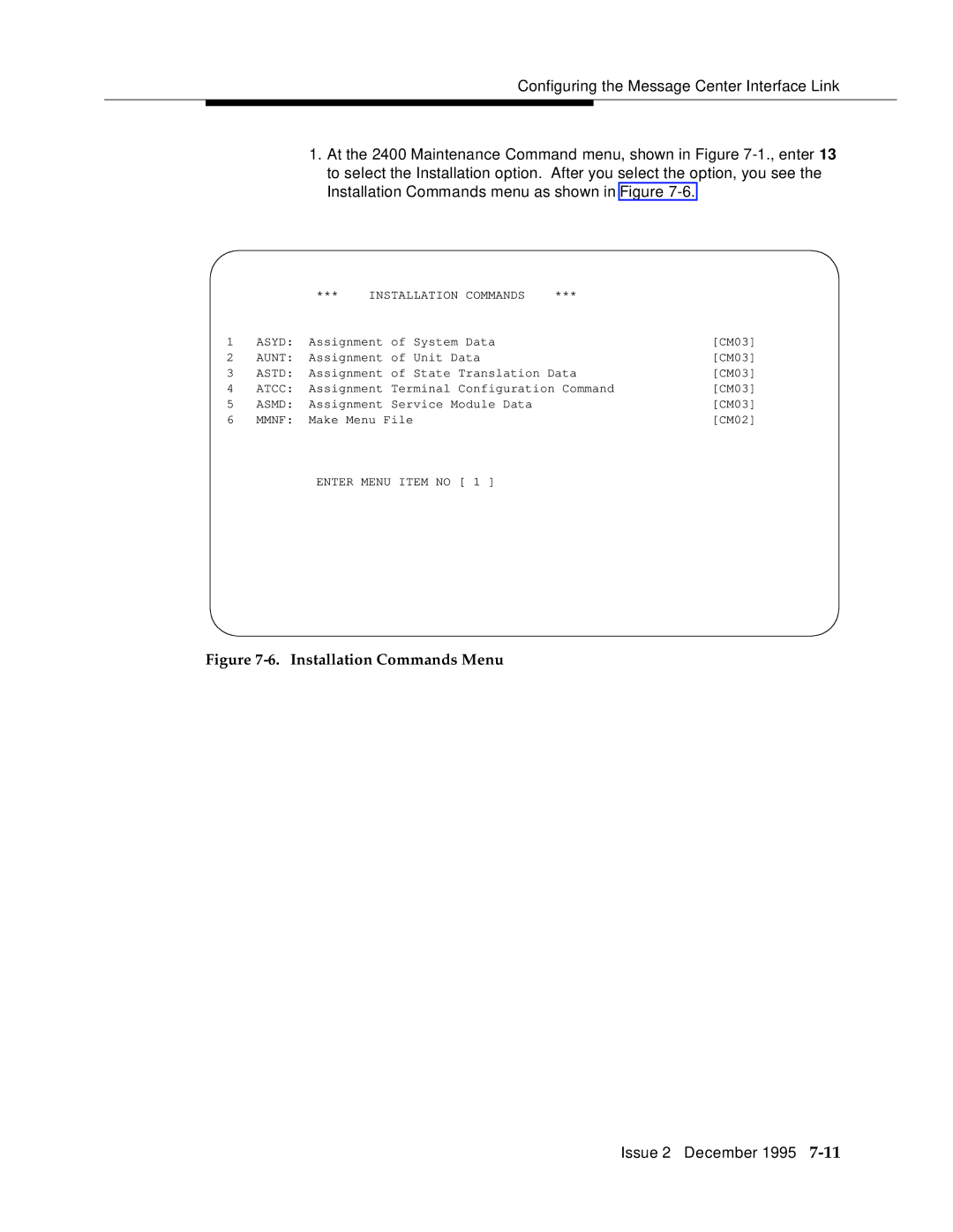 AT&T 2400 manual Installation Commands Menu 