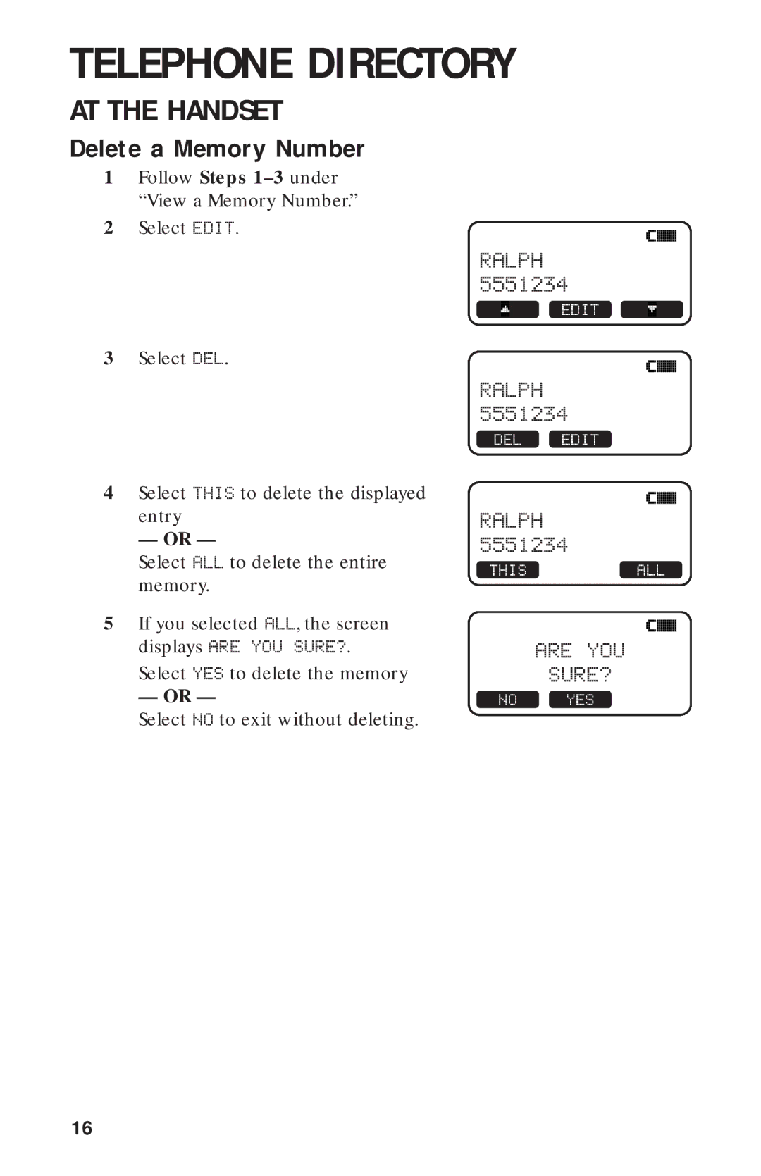 AT&T 2440 user manual Delete a Memory Number 